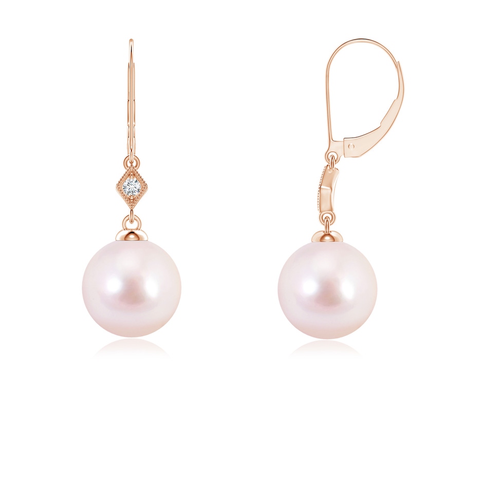 6mm AAAA Japanese Akoya Pearl Earrings with Pavé-Set Diamond in Rose Gold 