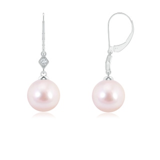 6mm AAAA Japanese Akoya Pearl Earrings with Pavé-Set Diamond in White Gold