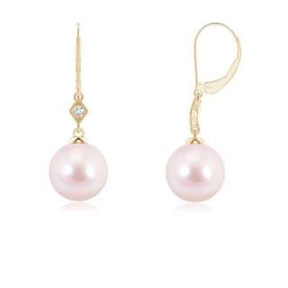 6mm AAAA Japanese Akoya Pearl Earrings with Pavé-Set Diamond in Yellow Gold