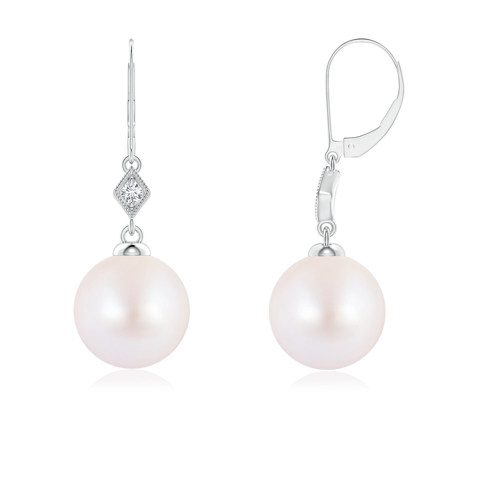 7mm AA Japanese Akoya Pearl Earrings with Pavé-Set Diamond in White Gold 