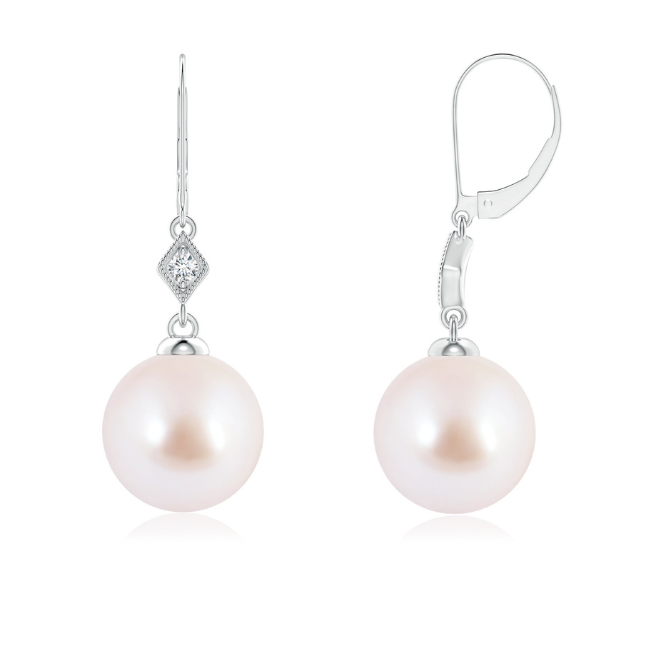 7mm AAA Japanese Akoya Pearl Earrings with Pavé-Set Diamond in White Gold 