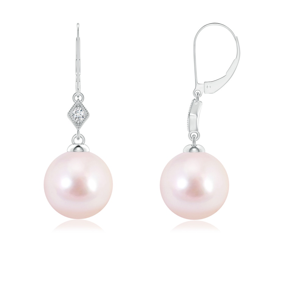 7mm AAAA Japanese Akoya Pearl Earrings with Pavé-Set Diamond in P950 Platinum 