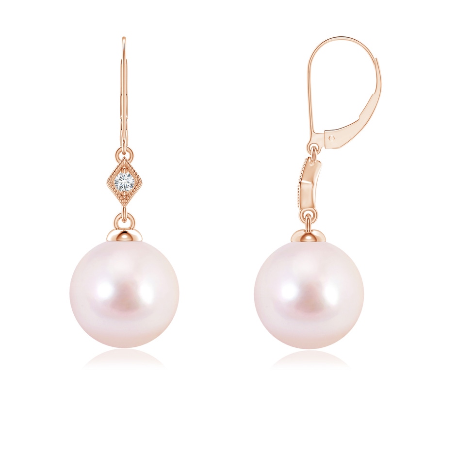 7mm AAAA Japanese Akoya Pearl Earrings with Pavé-Set Diamond in Rose Gold 