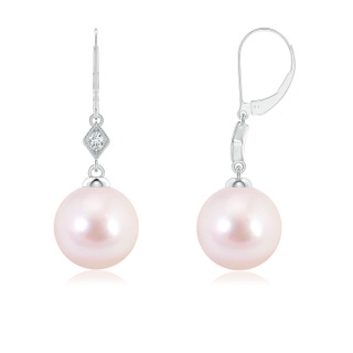 7mm AAAA Japanese Akoya Pearl Earrings with Pavé-Set Diamond in White Gold