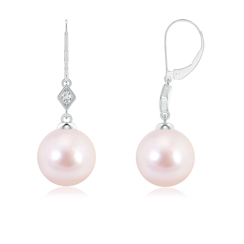 7mm AAAA Japanese Akoya Pearl Earrings with Pavé-Set Diamond in White Gold 