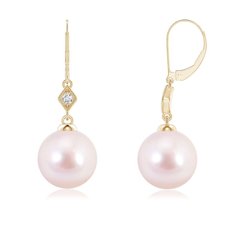 7mm AAAA Japanese Akoya Pearl Earrings with Pavé-Set Diamond in Yellow Gold 