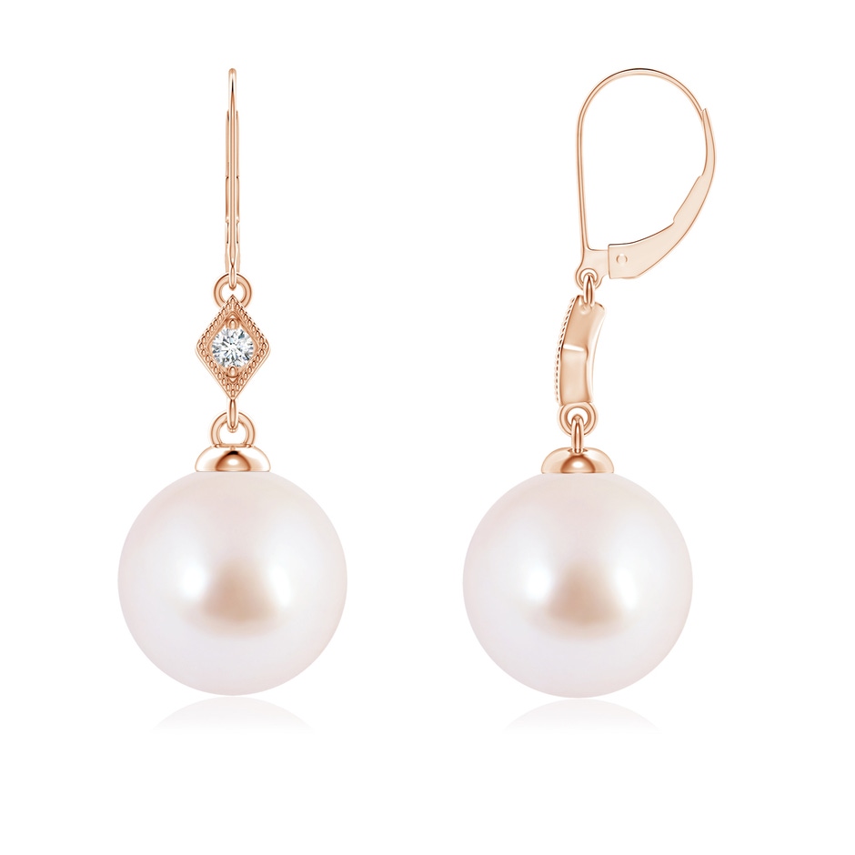 8mm AAA Japanese Akoya Pearl Earrings with Pavé-Set Diamond in Rose Gold 