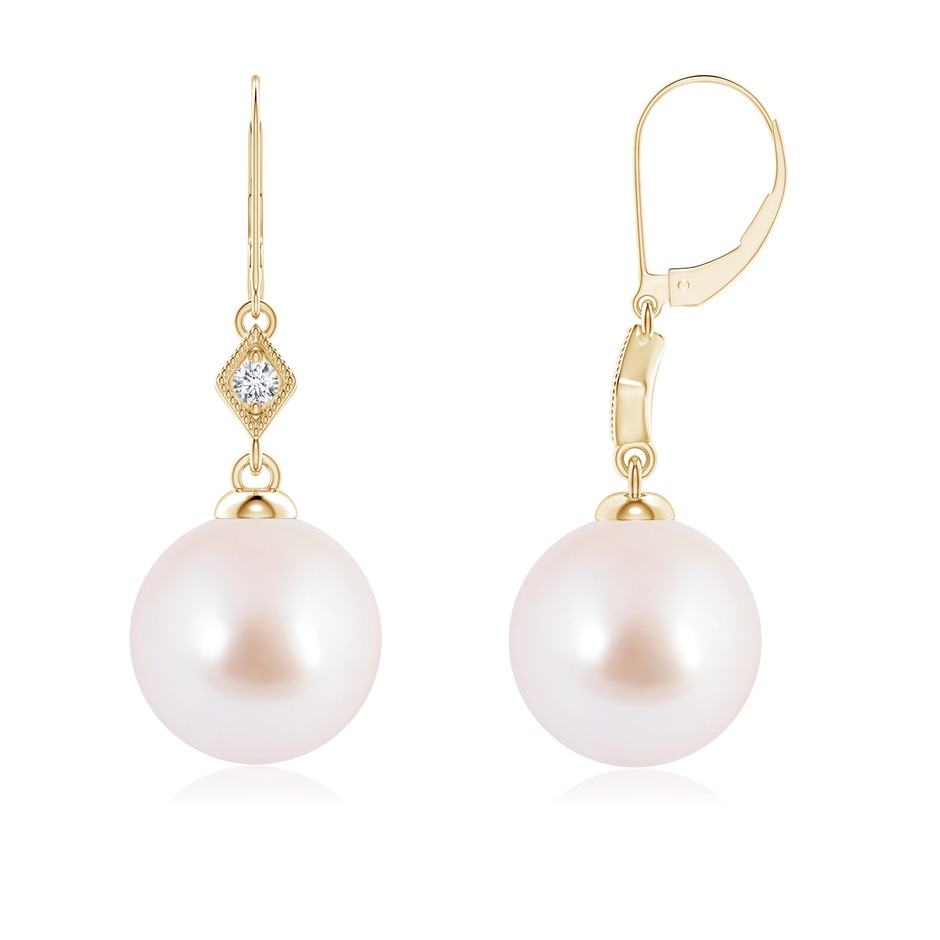 8mm AAA Japanese Akoya Pearl Earrings with Pavé-Set Diamond in Yellow Gold 