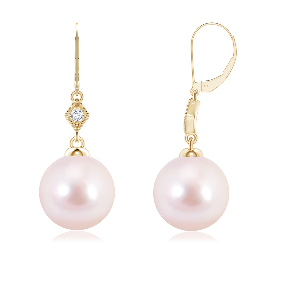 8mm AAAA Japanese Akoya Pearl Earrings with Pavé-Set Diamond in Yellow Gold 