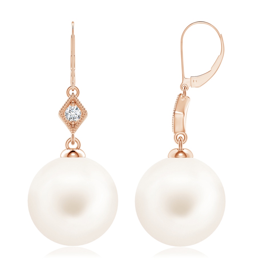 10mm AA Freshwater Pearl Earrings with Pavé-Set Diamond in 18K Rose Gold 