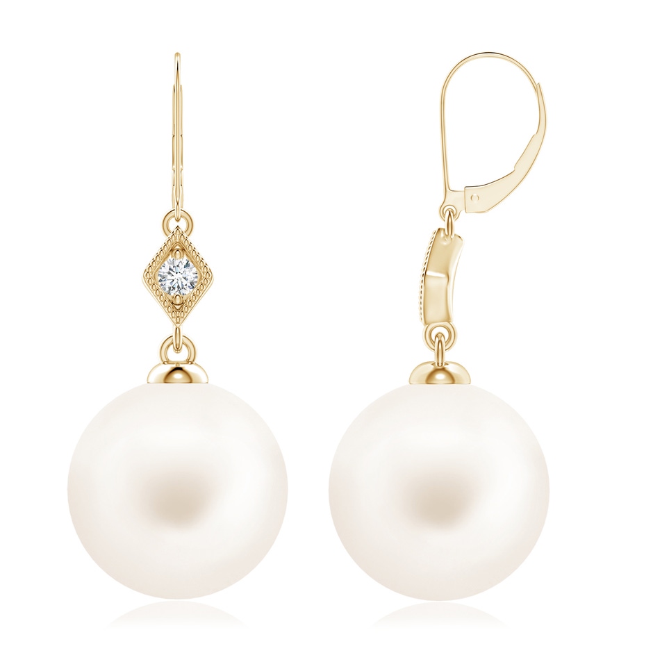 10mm AA Freshwater Pearl Earrings with Pavé-Set Diamond in 18K Yellow Gold 