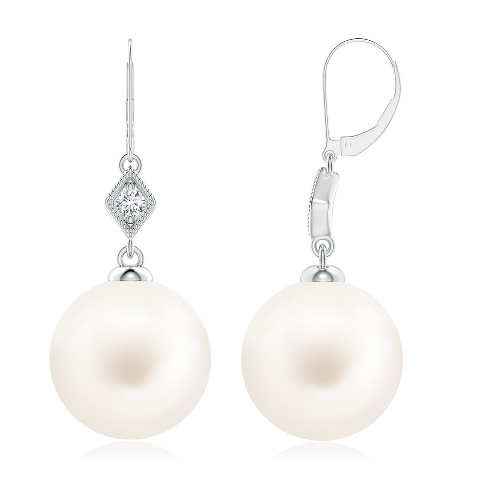 10mm AA Freshwater Pearl Earrings with Pavé-Set Diamond in P950 Platinum 