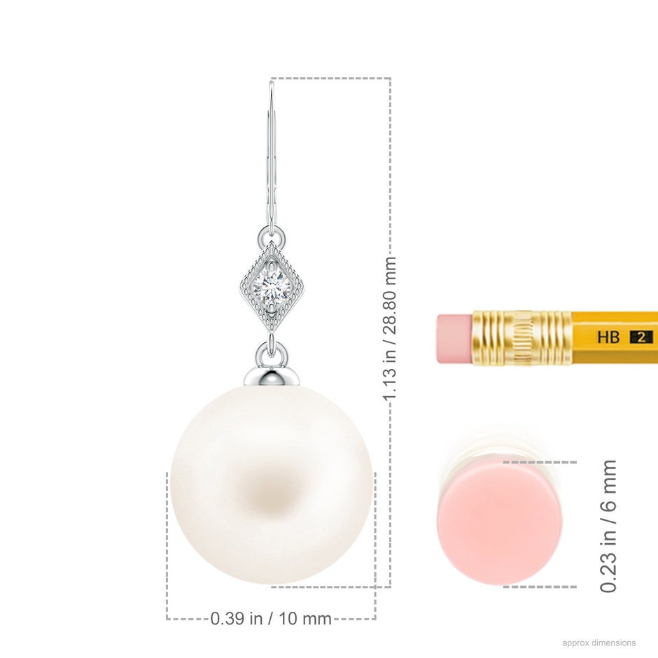 10mm AA Freshwater Pearl Earrings with Pavé-Set Diamond in P950 Platinum ruler