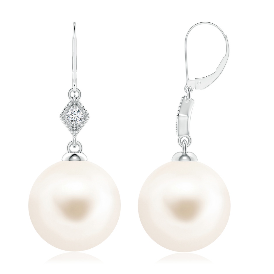 10mm AAA Freshwater Pearl Earrings with Pavé-Set Diamond in 18K White Gold 