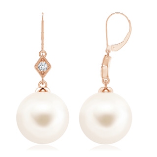 10mm AAA Freshwater Pearl Earrings with Pavé-Set Diamond in Rose Gold