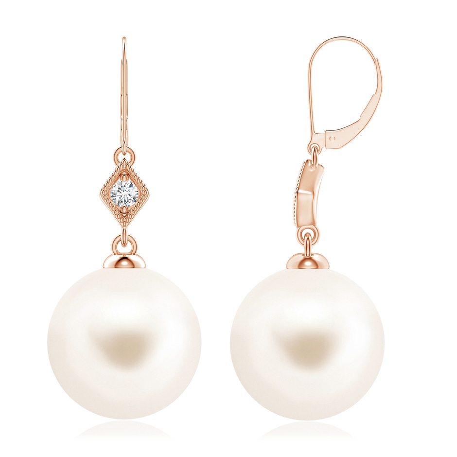 10mm AAA Freshwater Pearl Earrings with Pavé-Set Diamond in Rose Gold 
