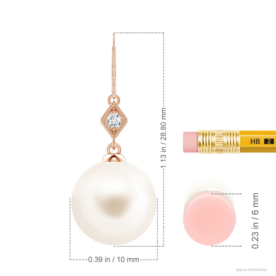 10mm AAA Freshwater Pearl Earrings with Pavé-Set Diamond in Rose Gold ruler