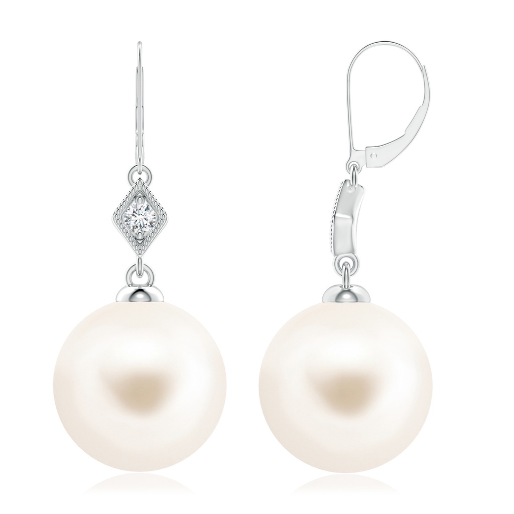 10mm AAA Freshwater Pearl Earrings with Pavé-Set Diamond in White Gold