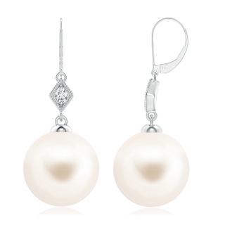 10mm AAA Freshwater Pearl Earrings with Pavé-Set Diamond in White Gold