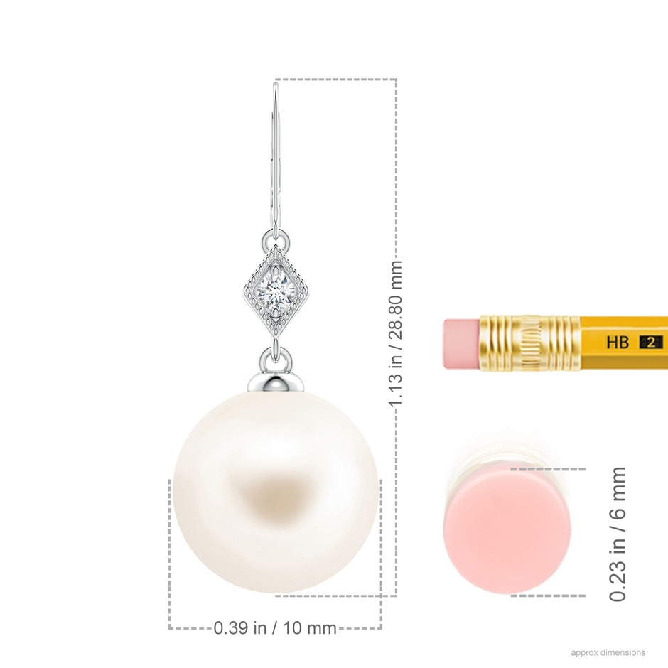10mm AAA Freshwater Pearl Earrings with Pavé-Set Diamond in White Gold ruler