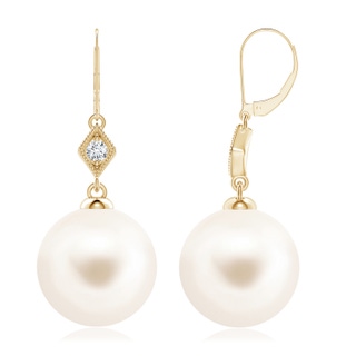 10mm AAA Freshwater Pearl Earrings with Pavé-Set Diamond in Yellow Gold