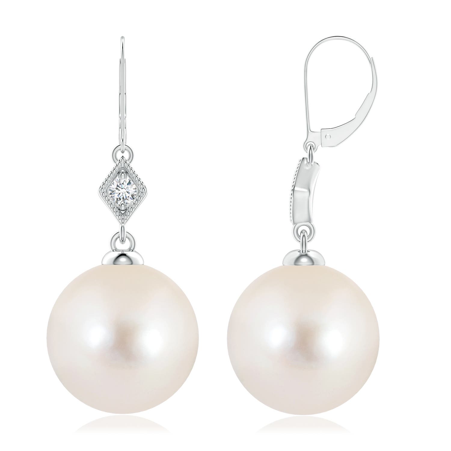 10mm AAAA Freshwater Pearl Earrings with Pavé-Set Diamond in 18CT White Gold