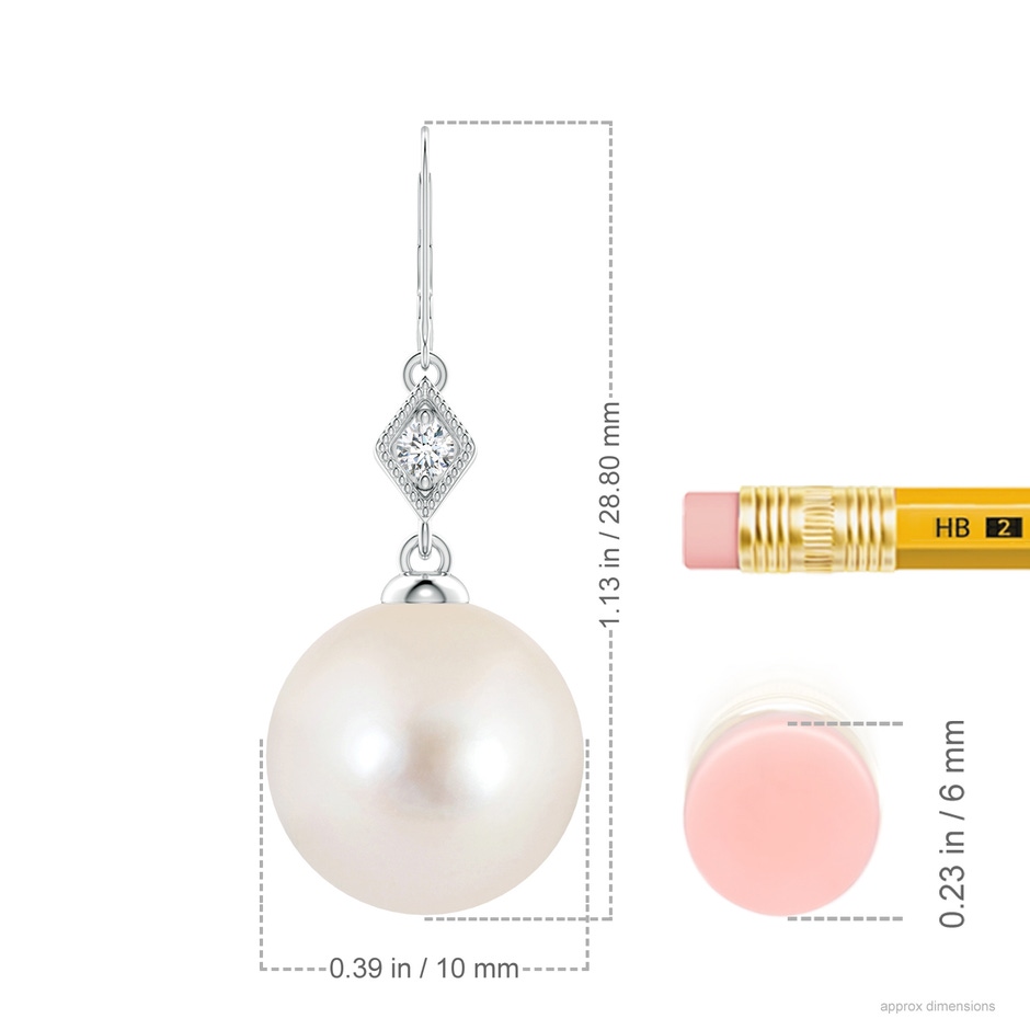 10mm AAAA Freshwater Pearl Earrings with Pavé-Set Diamond in 18K White Gold ruler
