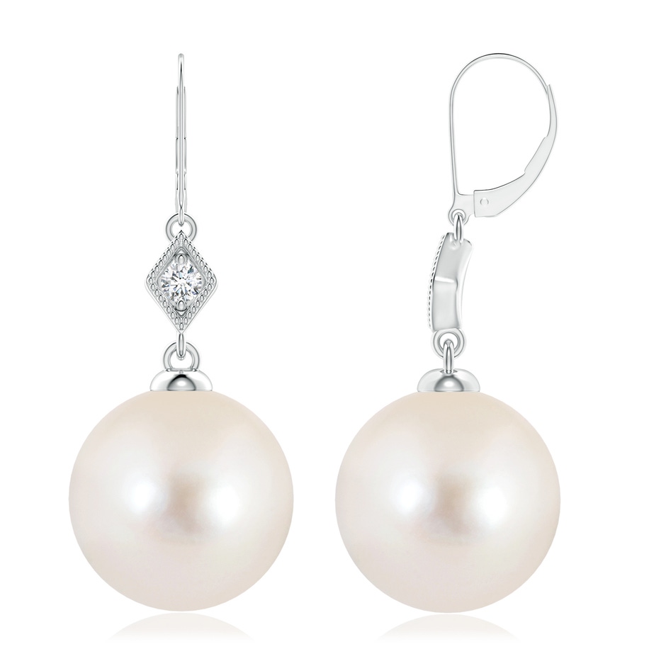10mm AAAA Freshwater Pearl Earrings with Pavé-Set Diamond in P950 Platinum 