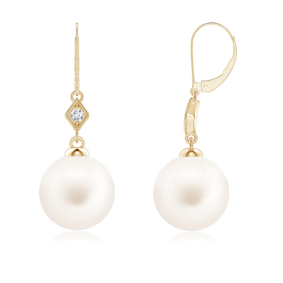 8mm AA Freshwater Pearl Earrings with Pavé-Set Diamond in Yellow Gold 