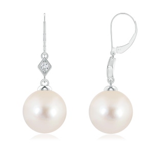 8mm AAAA Freshwater Pearl Earrings with Pavé-Set Diamond in White Gold