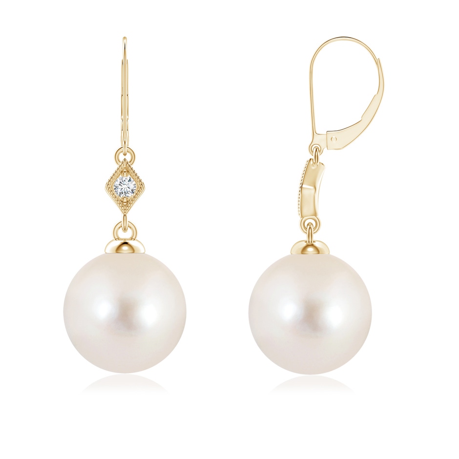 8mm AAAA Freshwater Pearl Earrings with Pavé-Set Diamond in Yellow Gold 