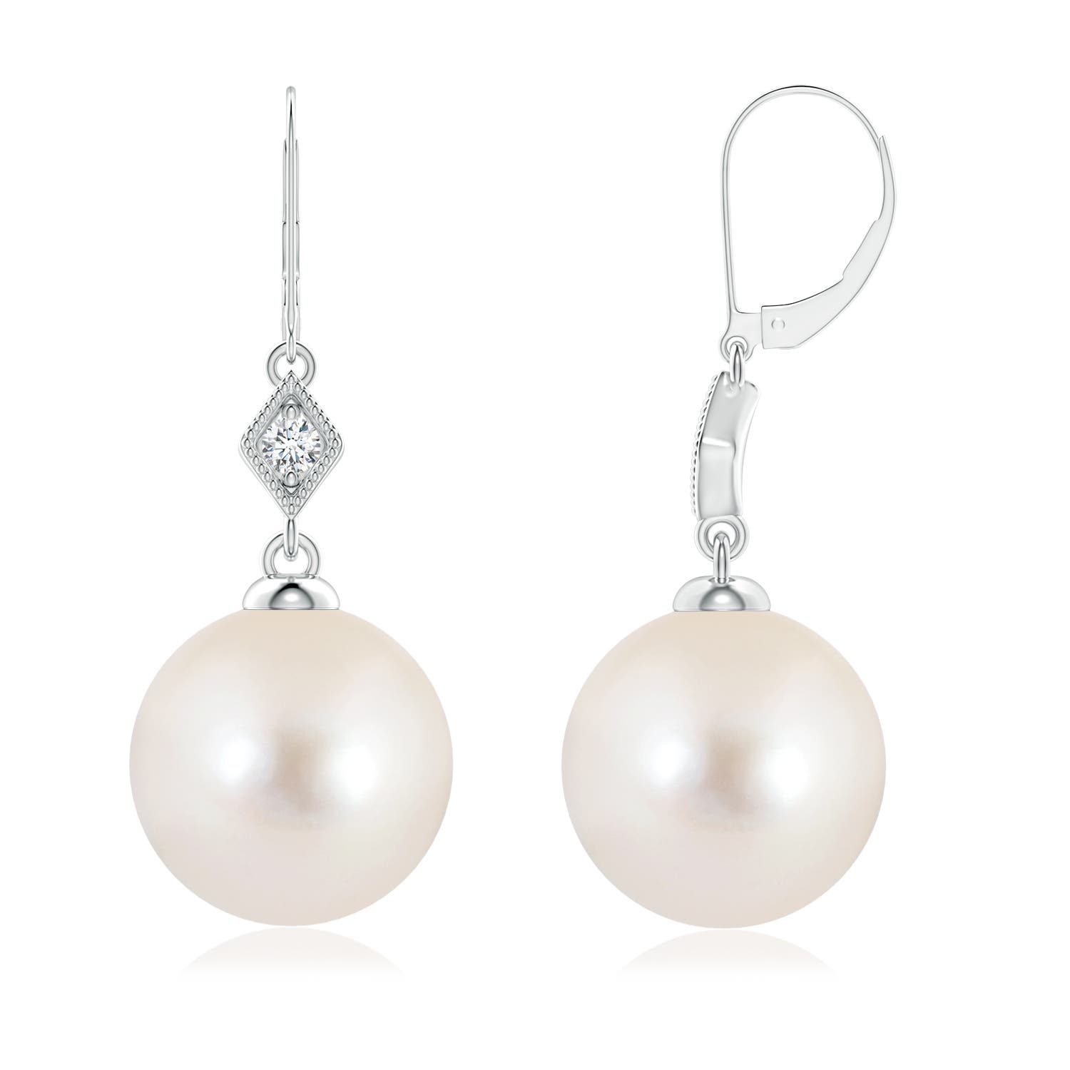9mm AAAA Freshwater Pearl Earrings with Pavé-Set Diamond in P950 Platinum