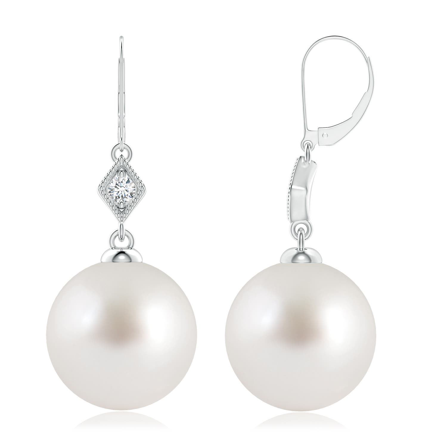 10mm AAA South Sea Pearl Earrings with Pavé-Set Diamond in 18K White Gold