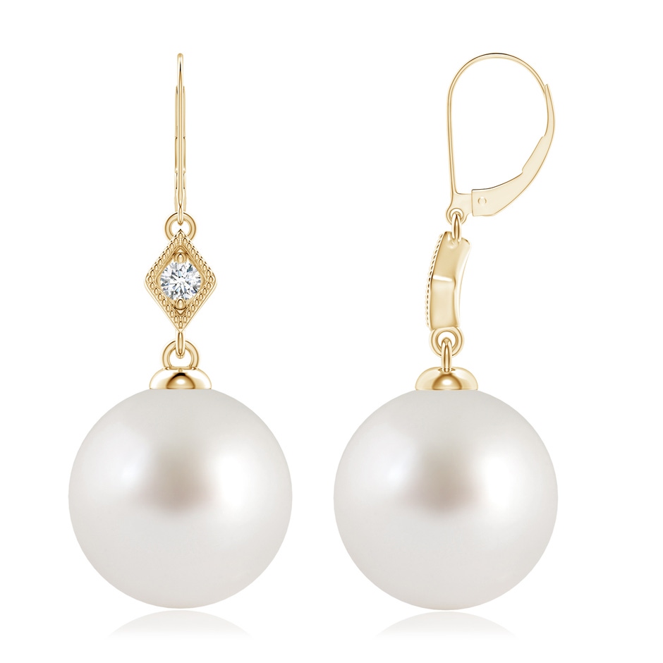 10mm AAA South Sea Pearl Earrings with Pavé-Set Diamond in Yellow Gold 