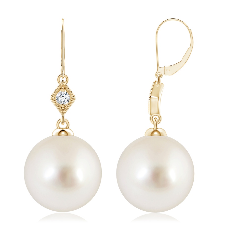 10mm AAAA South Sea Pearl Earrings with Pavé-Set Diamond in 18K Yellow Gold 