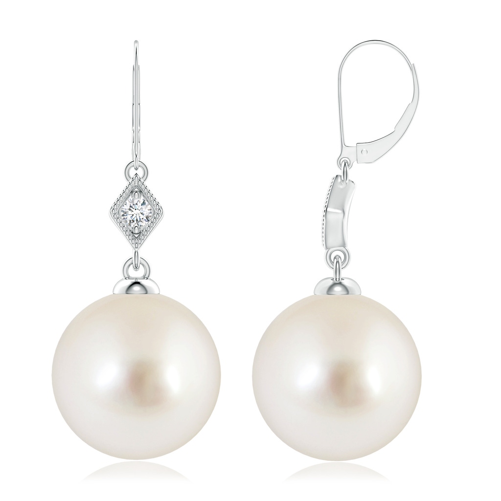 10mm AAAA South Sea Pearl Earrings with Pavé-Set Diamond in P950 Platinum