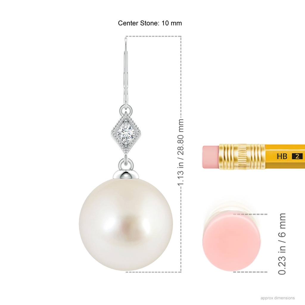 10mm AAAA South Sea Pearl Earrings with Pavé-Set Diamond in P950 Platinum Ruler