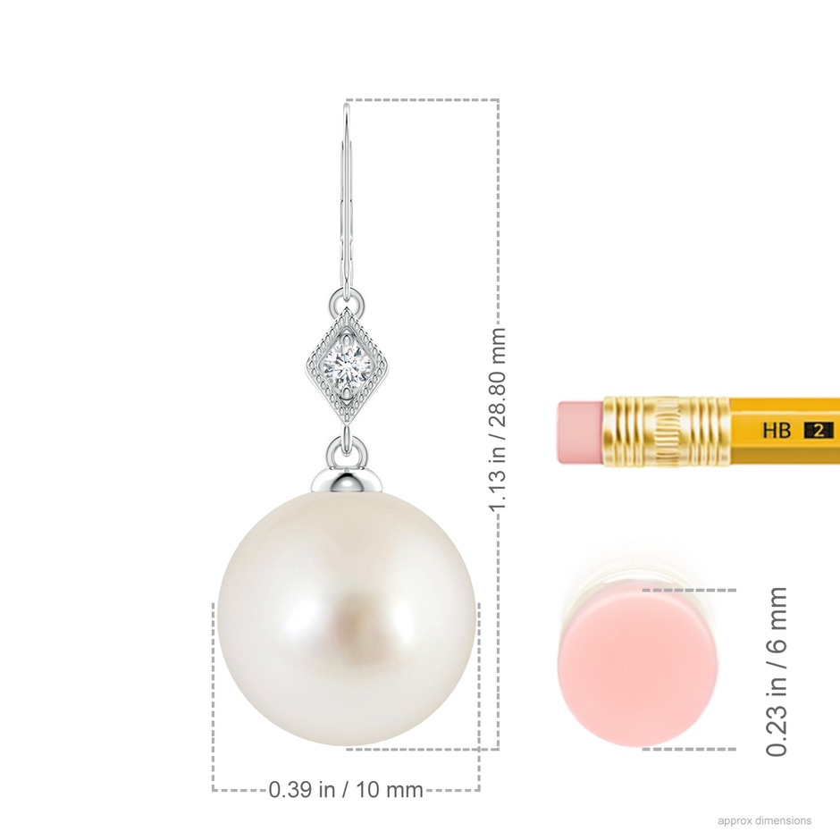10mm AAAA South Sea Pearl Earrings with Pavé-Set Diamond in P950 Platinum ruler