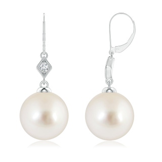 9mm AAAA South Sea Pearl Earrings with Pavé-Set Diamond in P950 Platinum