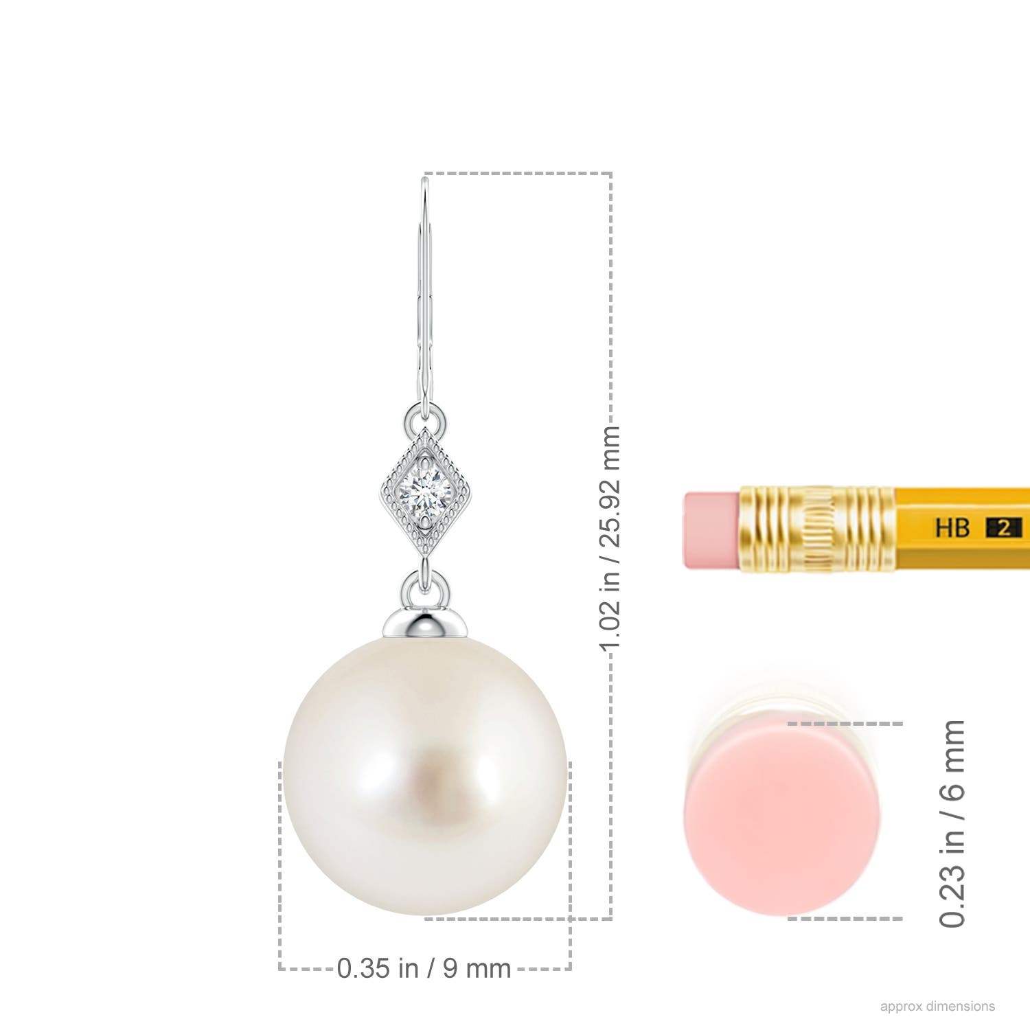 9mm AAAA South Sea Pearl Earrings with Pavé-Set Diamond in P950 Platinum - ruler
