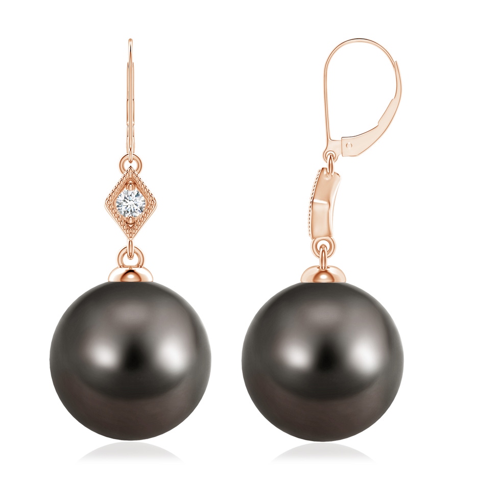 10mm AAA Tahitian Pearl Earrings with Pavé-Set Diamond in 18K Rose Gold 