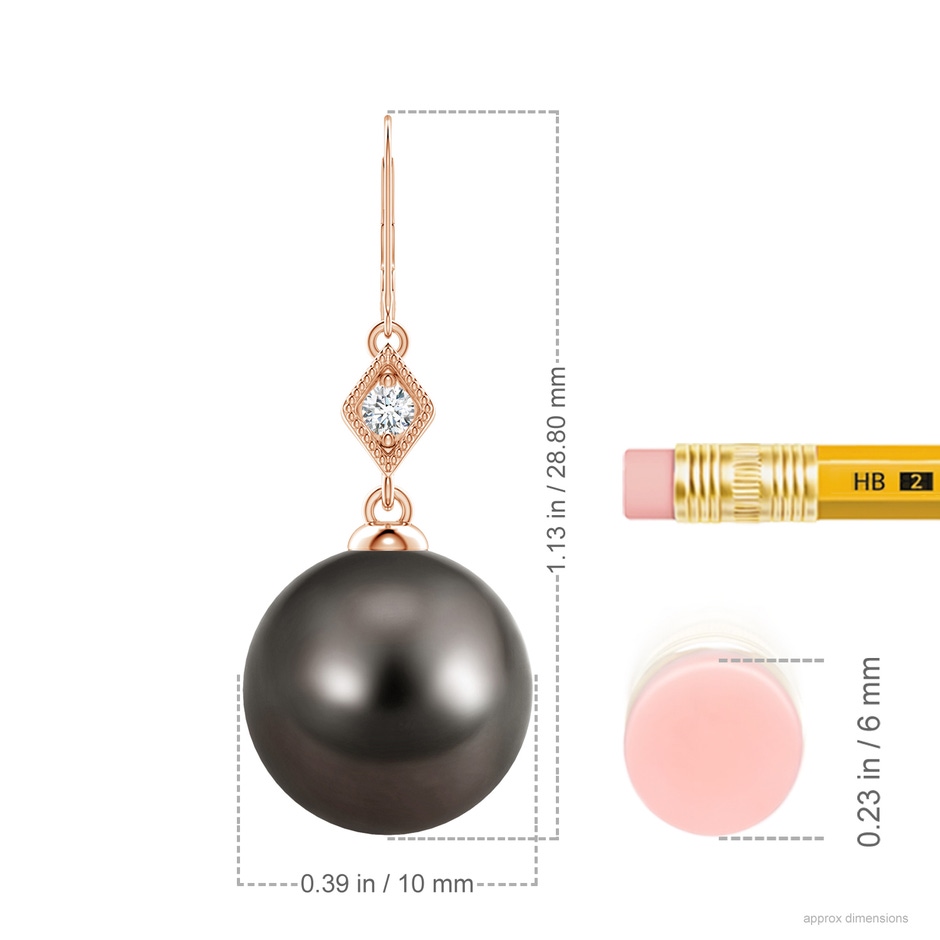 10mm AAA Tahitian Pearl Earrings with Pavé-Set Diamond in 18K Rose Gold ruler