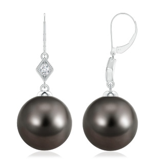 10mm AAA Tahitian Pearl Earrings with Pavé-Set Diamond in White Gold