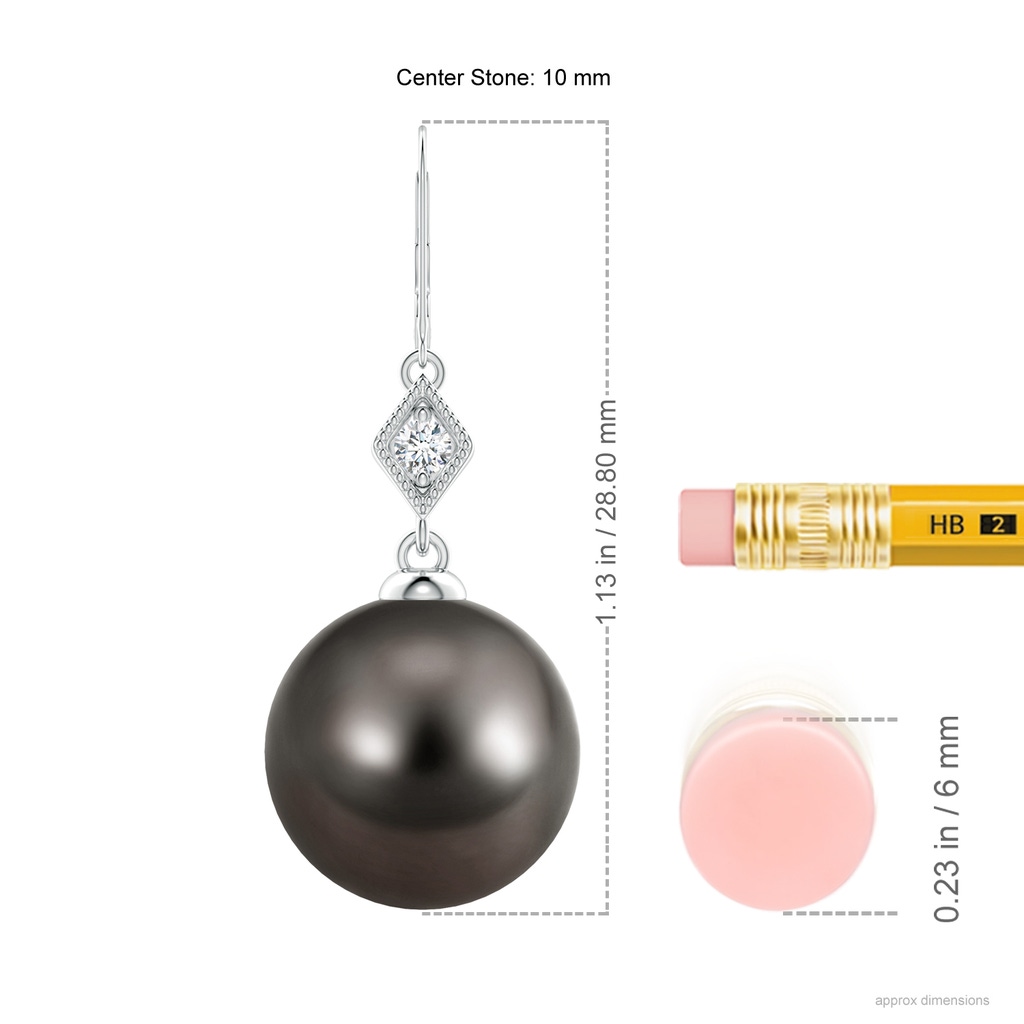 10mm AAA Tahitian Pearl Earrings with Pavé-Set Diamond in White Gold Ruler