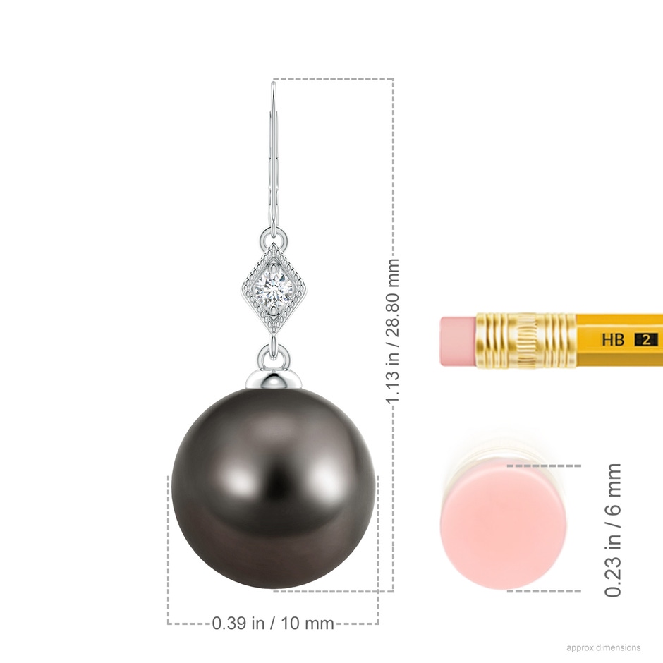 10mm AAA Tahitian Pearl Earrings with Pavé-Set Diamond in White Gold ruler