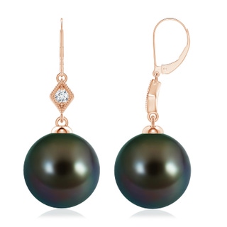 10mm AAAA Tahitian Pearl Earrings with Pavé-Set Diamond in Rose Gold