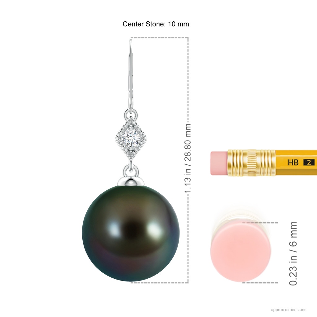 10mm AAAA Tahitian Pearl Earrings with Pavé-Set Diamond in White Gold Ruler