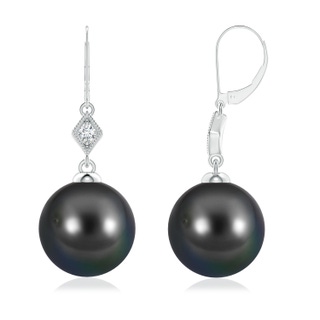 9mm AA Tahitian Pearl Earrings with Pavé-Set Diamond in P950 Platinum