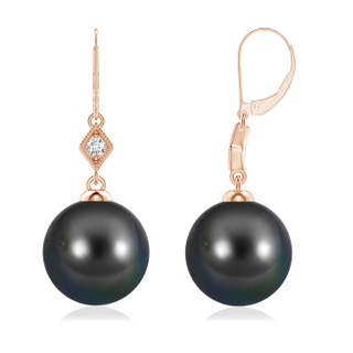 9mm AA Tahitian Pearl Earrings with Pavé-Set Diamond in Rose Gold