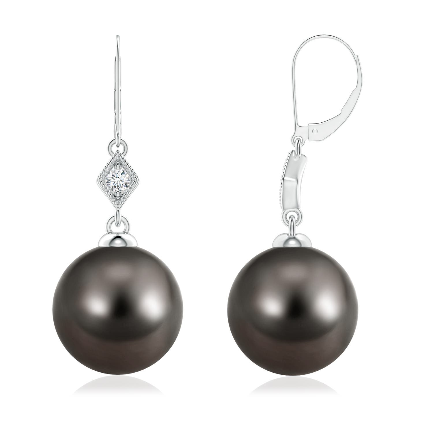 9mm AAA Tahitian Pearl Earrings with Pavé-Set Diamond in P950 Platinum